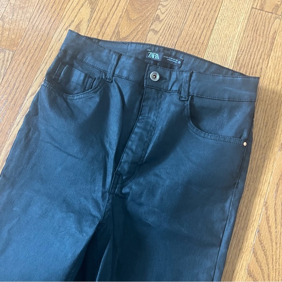 Black Zara Wax Coated Jeans. - Picture 2 of 6